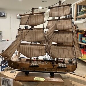 Vintage Wooden Sailboat Ship Model Wood Boat "Hurricane"  14X 18" Tall Ship Sail